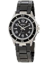 XOXO Womens XO2000 Swarovski Crystal Accented Silver-Tone Black Ceramic Bracelet Watch