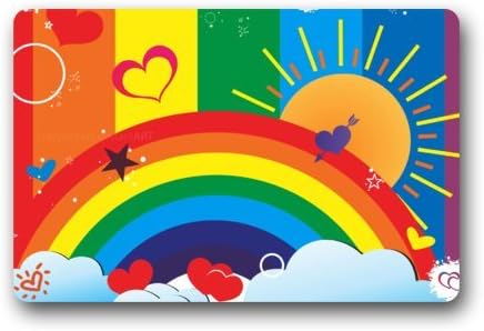 23.6"(L)x15.7"(W),3/16"-Best Rainbow Sun Arrow Through Heart Door Mat Washable Doormat Mat