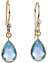 14K Yellow Gold Swiss Blue Topaz Briolette and Diamond Earrings -- LIFETIME WARRANTY