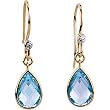14K Yellow Gold Swiss Blue Topaz Briolette and Diamond Earrings