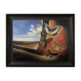 Art Reproduction Oil Painting - Dali Paintings: Landscape with Butterflies with Veine D' Or Bronze Scoop - Bronze and Rich Brown Finish - 36.5" X 46.5" - Hand Painted Framed Canvas Art