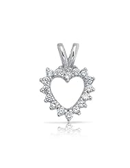 Valentines Day Gifts Bling Jewelry Sterling Silver CZ Petite Open Heart Pendant