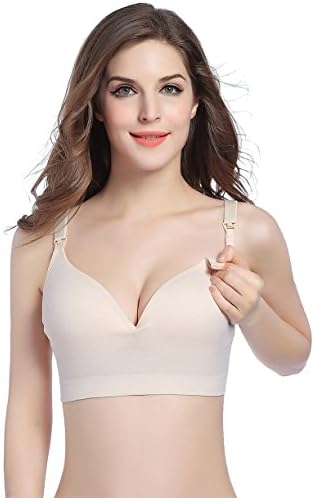 Women's Maternity Nursing Bra Padded Wirefree Seamless Push Up Sleep Underwear Nude X-Large