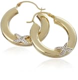 Image of 9ct Two Tone Gold AMC106483 Ladies 0.01ct Diamond Creole Earrings
