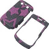 Rhinestones Shield Protector Case for BlackBerry Bold 9700, Pink Stars Black Full Diamond