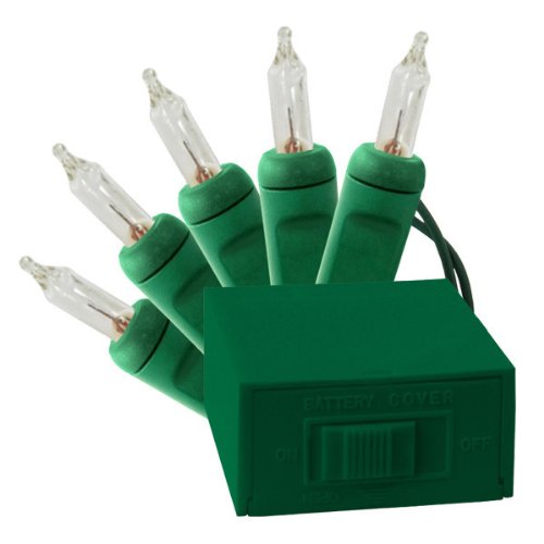 Clear - Battery Operated - 15 Bulbs - Length 5 ft - Bulb Spacing 4 in - Green Wire - Mini Christmas Light StringB002ZPGONK