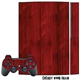 Skin Decal Cover for Playstation 3 Console + two PS3 Controllers - Cherry W ....