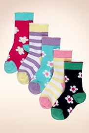 5 Pairs of Younger Girls Cotton Rich Floral Stripe Socks