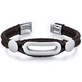 Mens Brown Woven Leather Steel Accented Bracelet Free Shipping