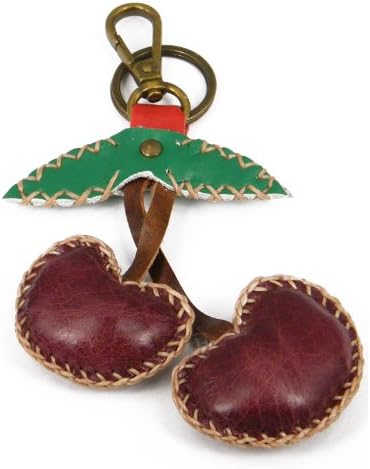 JJeShopping Cherry Unisex's Leather Keychain, Maroon