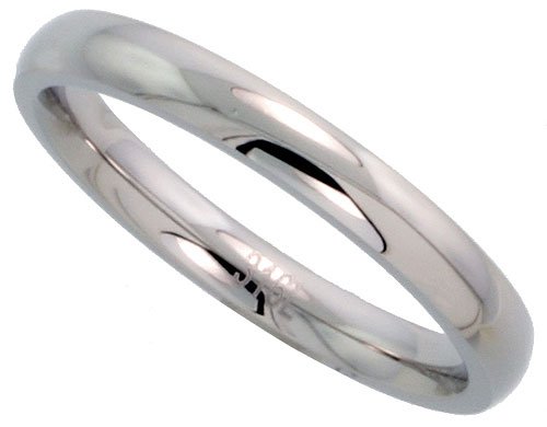 Surgical Steel 3 mm (1/8 in.) High Polish Comfort Fit Dome Wedding Band / Thumb Ring (Available in Sizes 5 to 12)