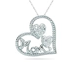 14K White Gold Heart Shaped MOM Pendant