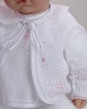 Newborn Layette. Diaper Shirt Set(3pcs.). Jacket, undershirt and pants. White Batiste. Pink hand embroidered infant wear.