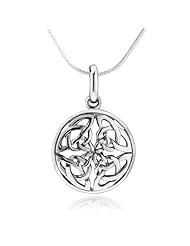 Sterling Silver Celtic Knot Round Pendant Necklace 18