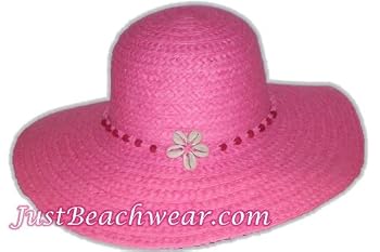 Braided Hat with 4" Brim with Cowry Shell Flower, Pink