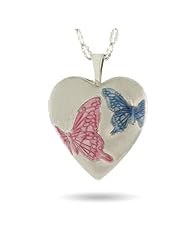Hand Enameled Sterling Silver Butterfly Heart Photo Locket