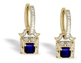 14K Yellow Gold Genuine Square Sapphire and Diamond Lever Back Earrings