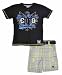 Search : Company 81 "Midnight Black & Colorful Plaid" Boys 2Pc Short Set
