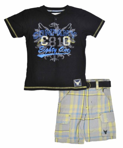  Company 81 "Midnight Black & Colorful Plaid" Boys 2Pc Short Set