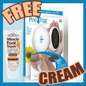 Pedegg Ped Egg Pedicure Foot File + FREE MIRACLE FOOT REPAIR CREAM.