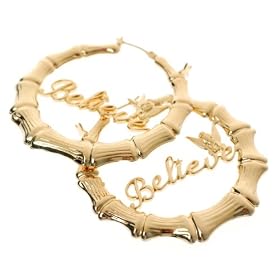 Disney Couture Jewelry - Bamboo Hoops w  Believe Script Earrings (Gold Plated)