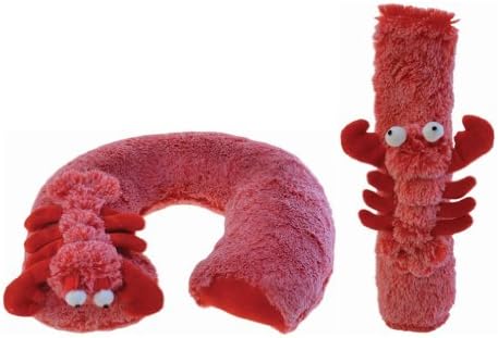 Super-Soft Plush Neck Pillow and Seat Belt Cover Set (Red Lobster)