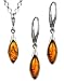 Schmuck : Amber by Graciana Damen Marquise Ohrhänger aus 925 Sterlingsilber und echtem Bernstein und Halskette Set Erbs Ketten 46cm 40960