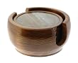4-Piece Round Wood Coaster Set and Holder with 80mm Natural Agate Disc