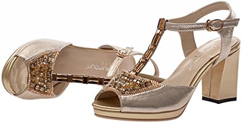 Summer Unique Drill Peep-toe Rough High Heel Shoes For Women(5.5 B(W) US, golden)