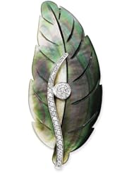 Genuine .925 Sterling Silver Mother of Pearl CZ Leaf Pin. 100% Satisfaction Guaranteed.