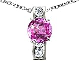 2.05 cts 925 Sterling Silver 14K White Gold Plated Lab Created Round Pink Sapphire Pendant