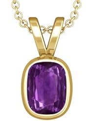 18K Yellow Gold Cushion Cut Purple Sapphire Solitaire Pendant