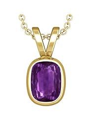 14K Yellow Gold Cushion Cut Purple Sapphire Solitaire Pendant