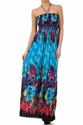 Beaded Shirred Floral Print Polyester/Spandex Halter Spring Evening Dress/Maxi Dress 
