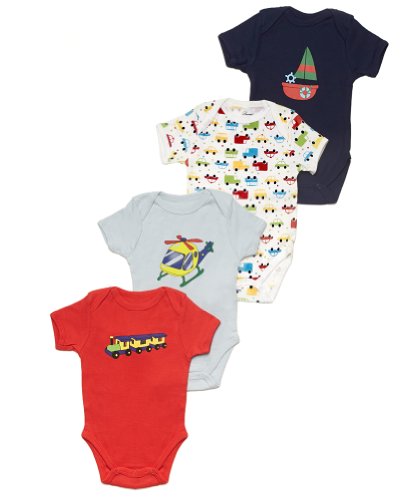 Leveret Short Sleeve 4-pack Variety Boys Bodysuit 100% Cotton (Size 0-24 Months)