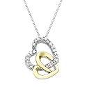 Sterling Silver and 14k Gold Double Heart Diamond Pendant, 18"