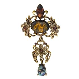 Gold Tone Golden Dangle Rhinestone Flower Pin Brooch by Pugster