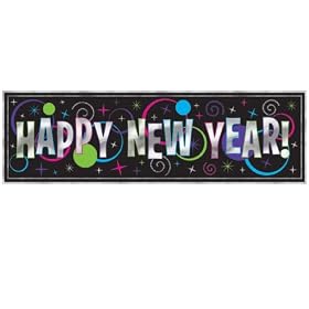 5' New Year's Giant Metallic Banner - Decorations & Props