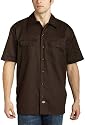 Dickies Men's Short Sleeve Work Shirt, Dark Brown, Large