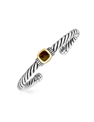 18K Yellow Gold and Sterling Silver Smokey Topaz Twist Style Cuff Bangle