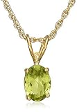 Gold Plated Sterling Silver 8x6mm Oval Peridot Pendant with Light Rope Chain Necklace, 18