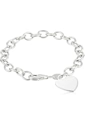 Sterling Silver and Gold-Plated Bracelet with Heart Charm, 7.5"