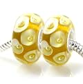 Two Yellow Flower Murano Beads: Quality 925 Sterling Silver Single Core Lampwork Beads, Pandora Compatible Beads