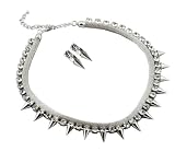 Edgy & Elegant Bling Silver Mesh & Bling Crystal Choker Spike Necklace & Earring Set.