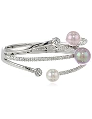 Majorica Multi-Pearl Cubic Zirconia Bangle Bracelet, 3"