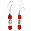 Handmade Carnelian Cube & Antiqued Silver Beaded Earrings