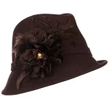 Side Downturn Wool Felt Fedora Hat with Flower - Brown W27S41A