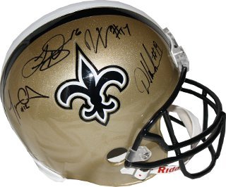 Lance Moore Signed New Orleans Saints Full Size Replica Helmet 4 sigs (Super Bowl XLIV)