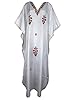 Womens Silk Caftan White Boho Kashmiri Embroidered Kaftan with Kimono Sleeves