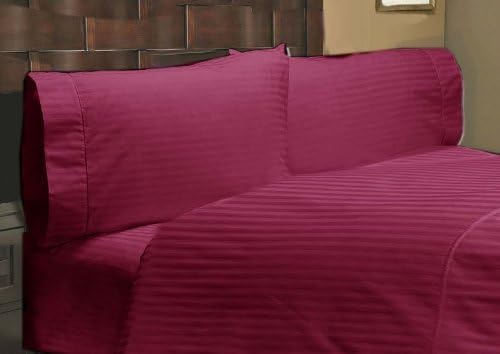 400 Thread Count 100% Egyptian Cotton Stripe Burgandy Twin XL 17" Deep Pocket Fitted Sheet +2 Pillow cases